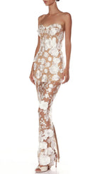 Decla White Strapless Flower Maxi Dress Flowering Girl