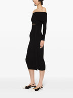 BLACK OFF SHOULDER KNIT MIDI DRESS Flowering Girl