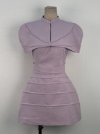 Hilary Purple Pleated Cape Mini Dress With Spaghetti Straps Flowering Girl