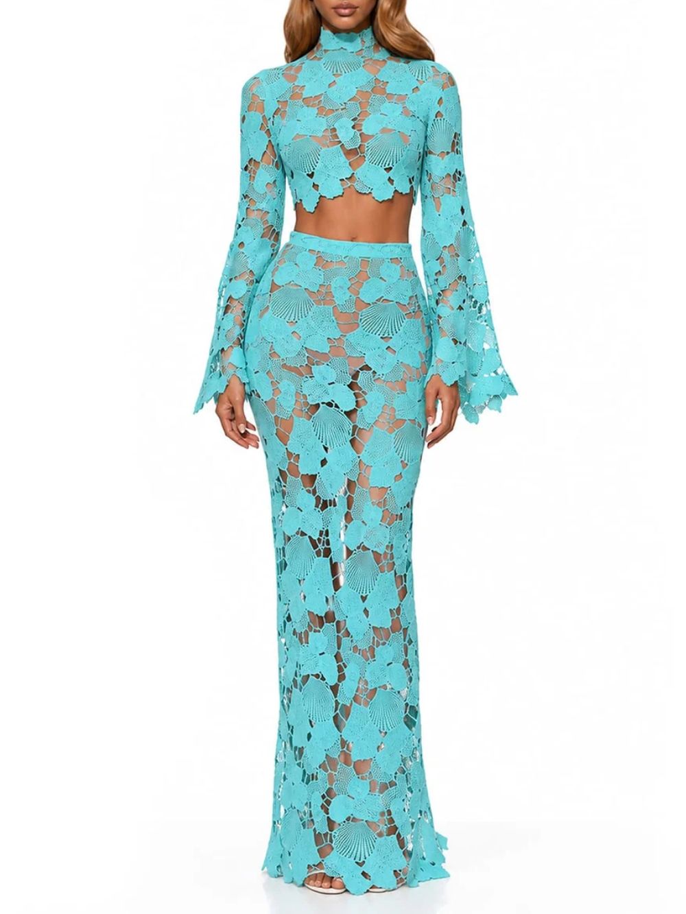 Senvora Long Sleeve Cutout Skirt Set Flowering Girl