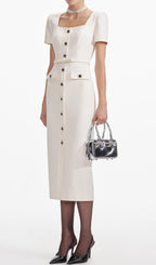 Cream Crepe Button Midi Dress Flowering Girl