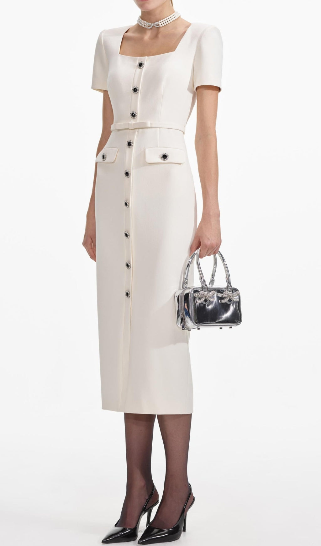 Cream Crepe Button Midi Dress Flowering Girl