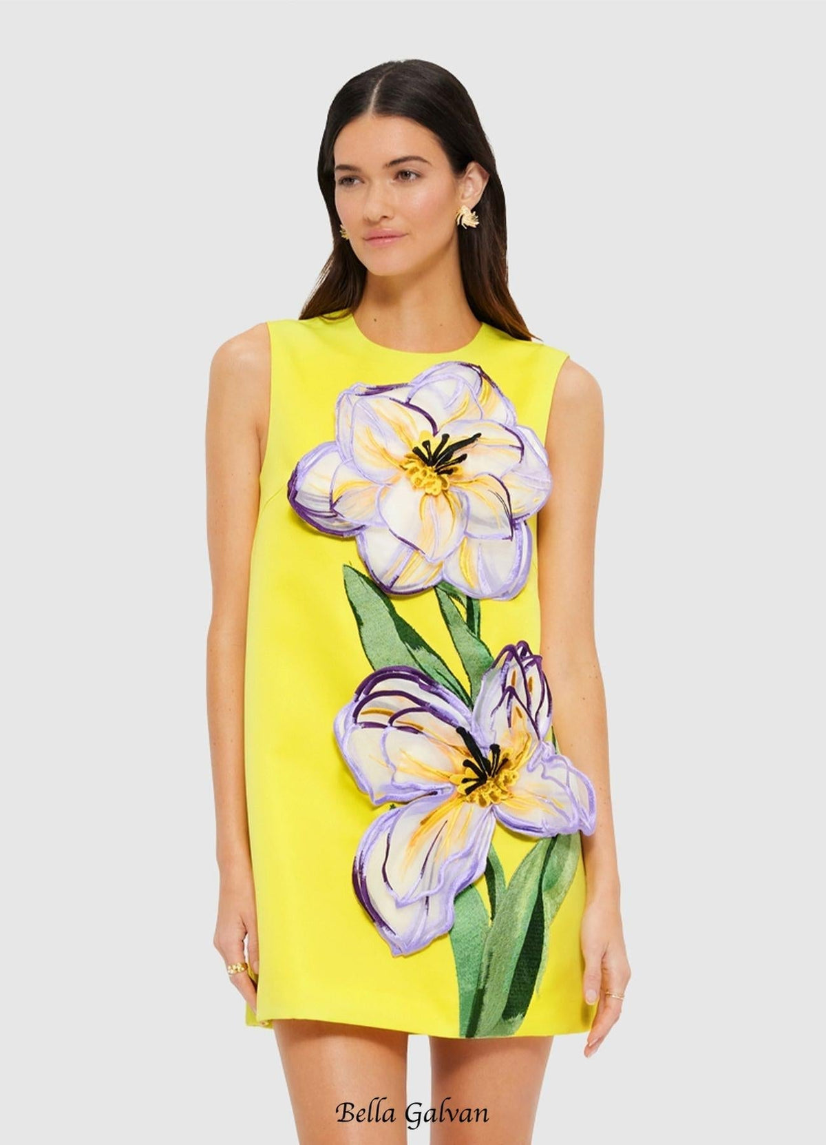 Yvonne Appliqué Floral Mini Dress in Yellow Flowering Girl