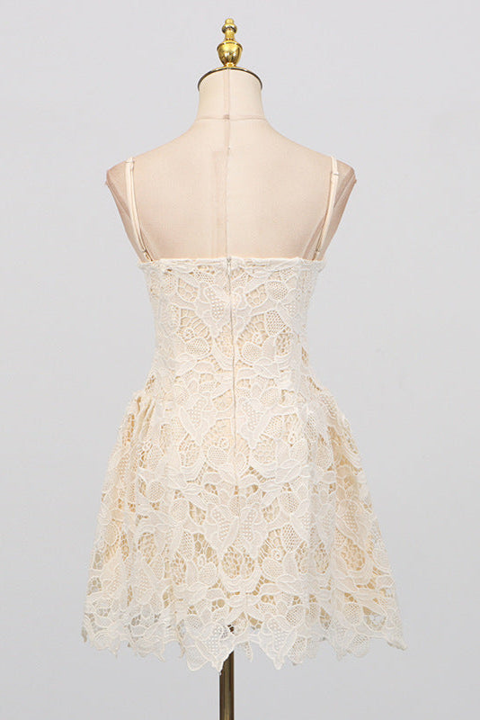 Lace Hollow Sleeveless Mini Dress In Yellow Flowering Girl