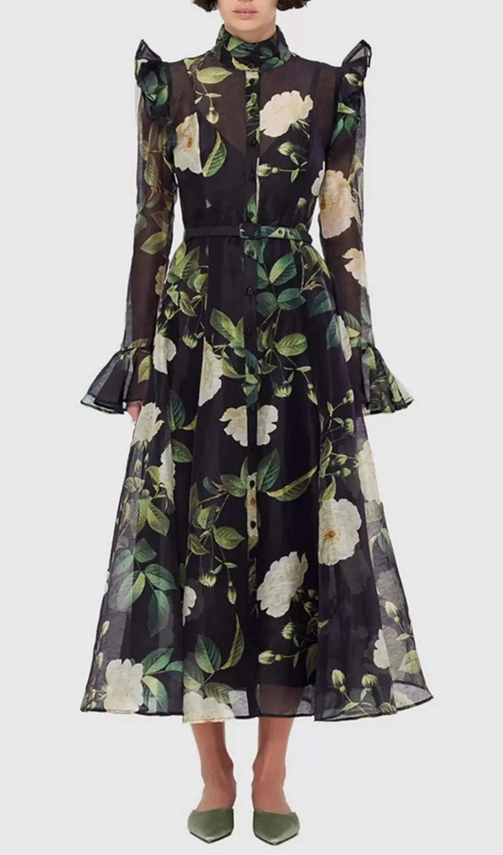 Eder Black Floral Long Sleeve Midi Dress Flowering Girl