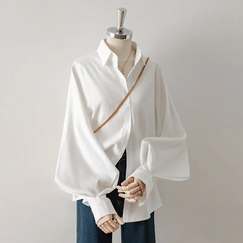 Lantern Sleeve Point Collar Blouse Flowering Girl