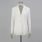 Mirabelle Long Sleeve Pearl Blazer In White Flowering Girl