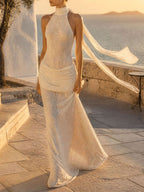 Mirna White Halter Lace Maxi Dress Flowering Girl
