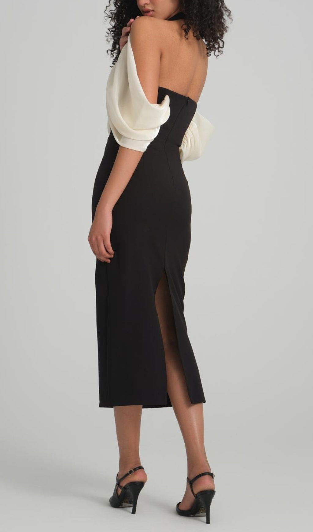 Bess Black Off-Shoulder Flower Midi Dress Flowering Girl
