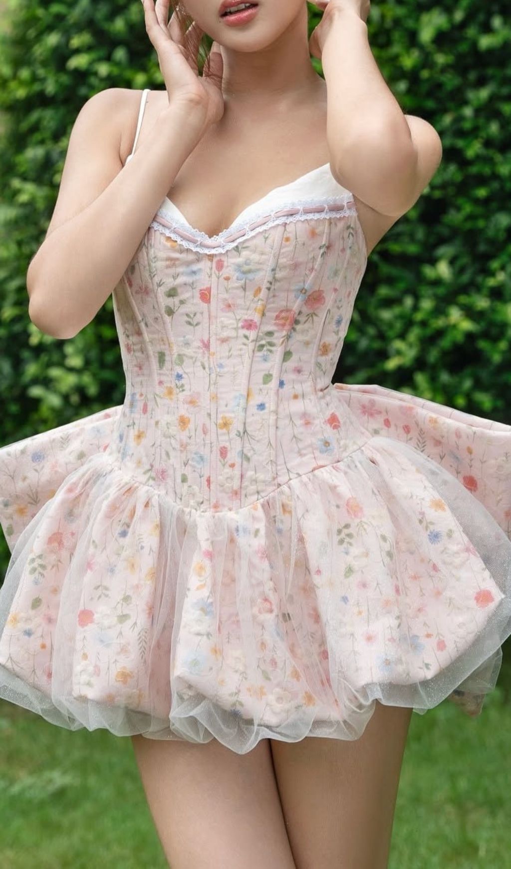 Jaylene Floral Corset Bow Mini Dress Flowering Girl