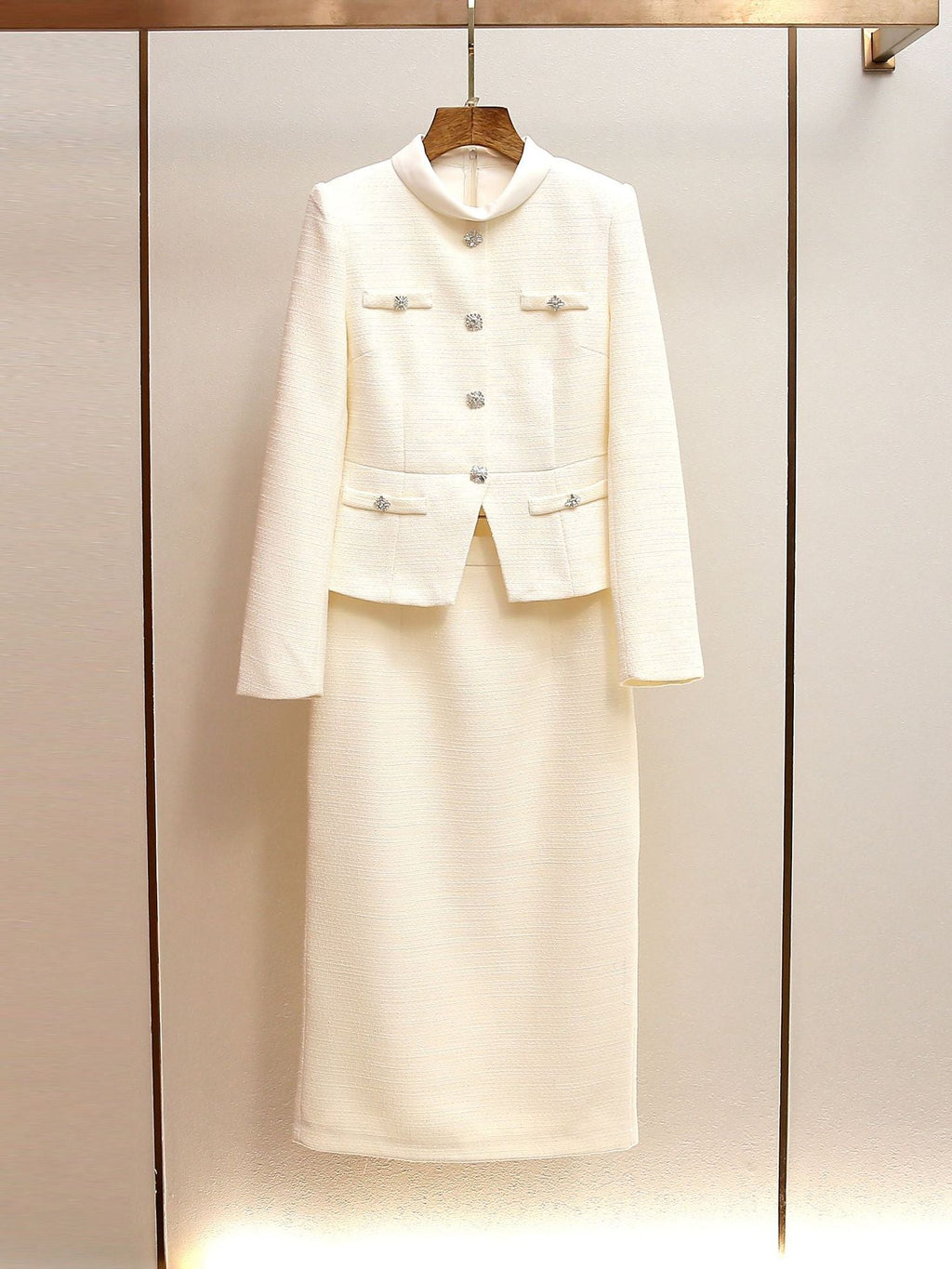 Michaelia Cream Boucle Tailored Midi Dress Set Flowering Girl