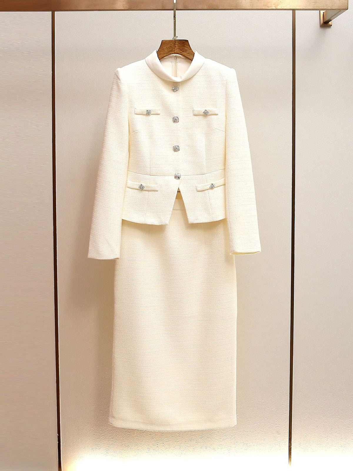 Michaelia Cream Boucle Tailored Midi Dress Set Flowering Girl