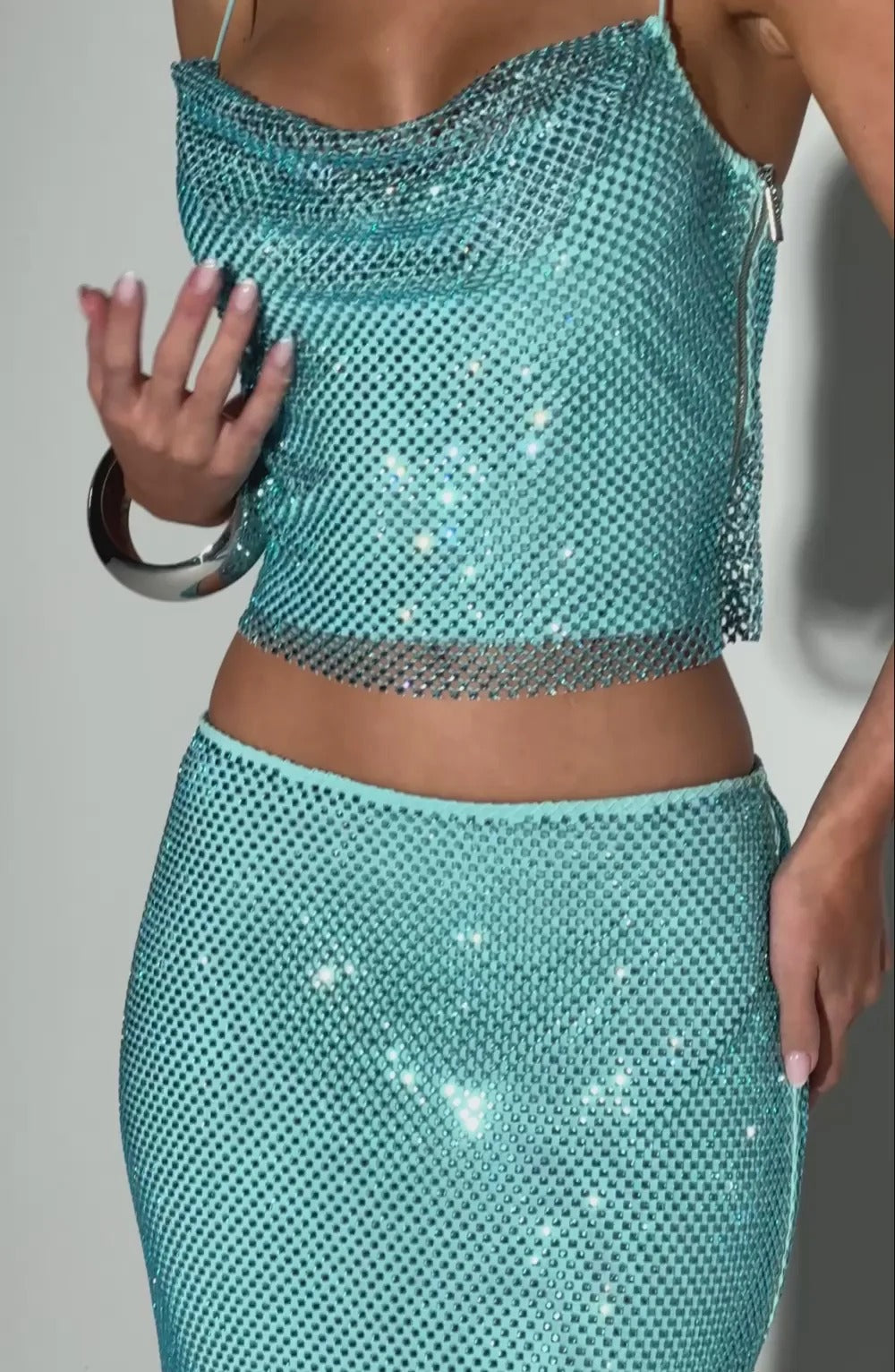 Melissa Sequin Tube Top Maxi Skirt Suit In Blue Flowering Girl