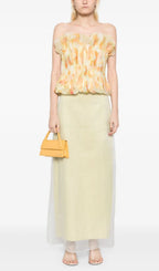 Print Ruffle Trim Top In Yellow Flowering Girl
