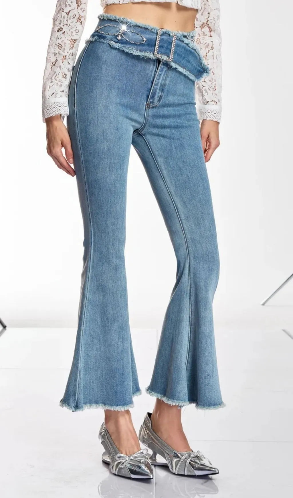 Danette Rhinestone Flare Jeans Flowering Girl