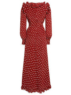 Red Long Sleeve Polka Dot Midi Dress Flowering Girl