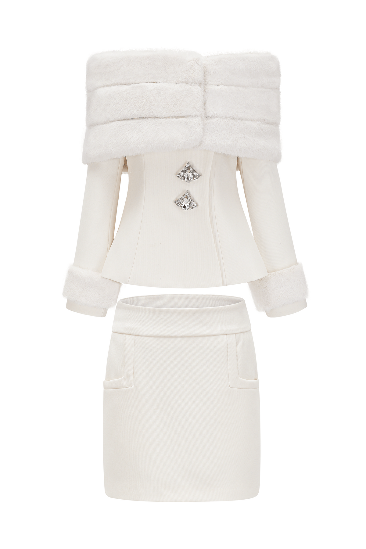 Sharon Off Shoulder Faux Fur Two Piece Set Flowering Girl