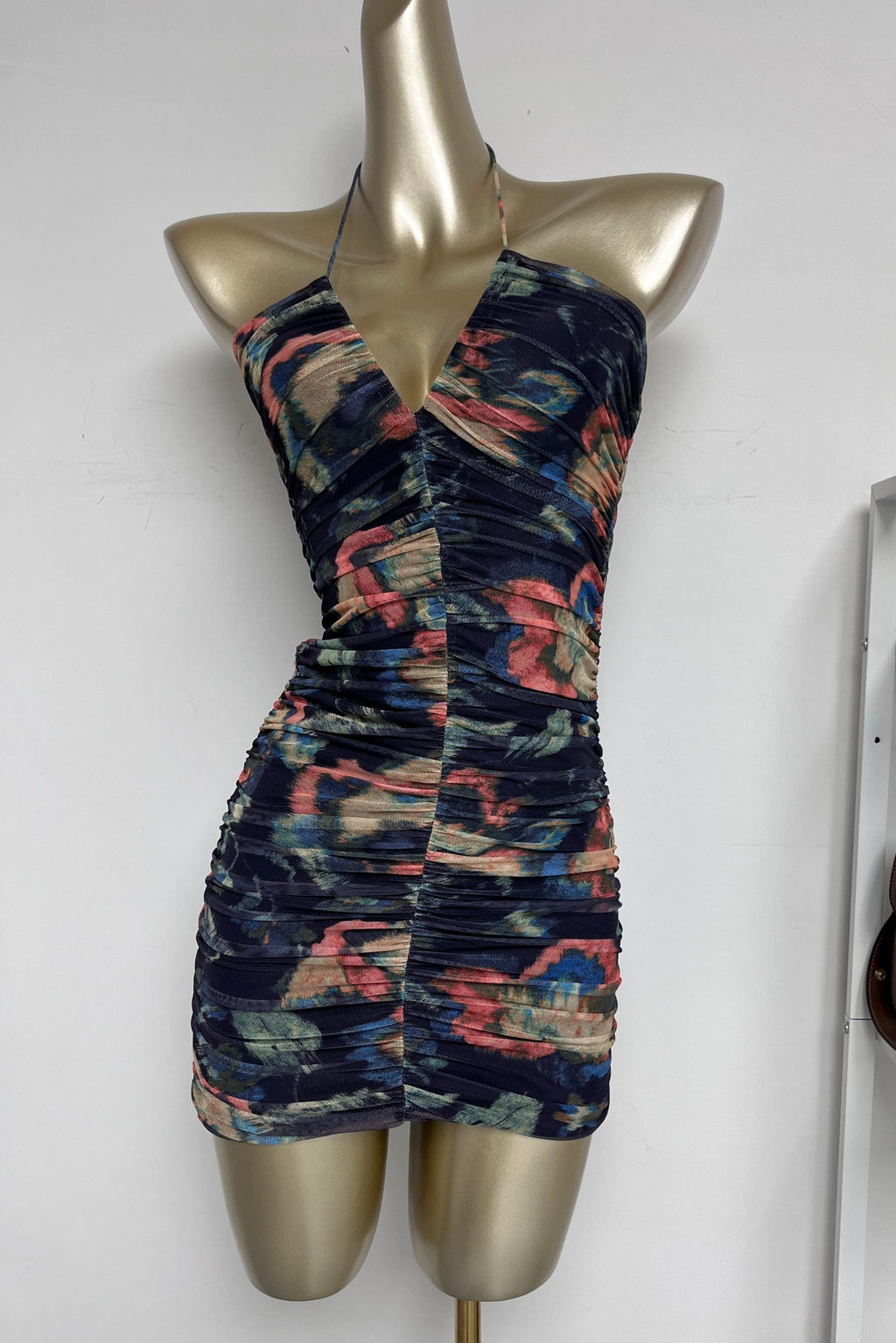 multicolor floral print pleated Bodycon Mini Dress Flowering Girl