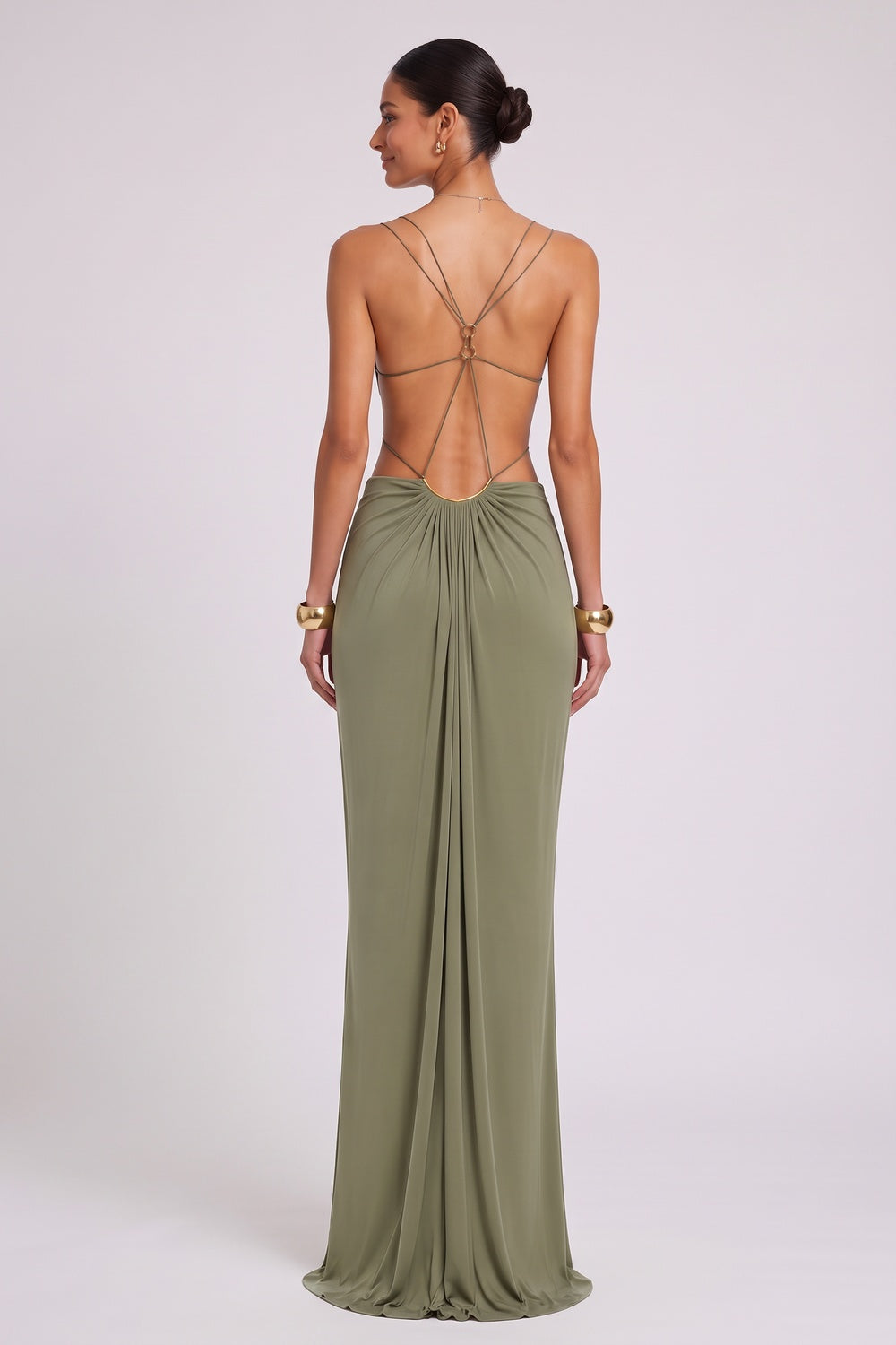 Olive Green Jersey Column With Waist Cutouts Dress Flowering Girl
