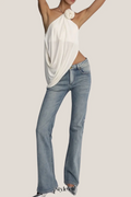 Satin Cowl Neck Halter Top In White Flowering Girl