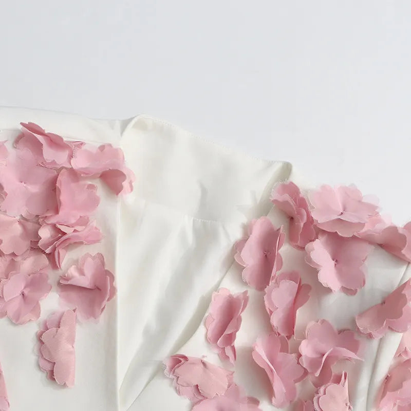 Feo White Flower Embellished Blazer Flowering Girl