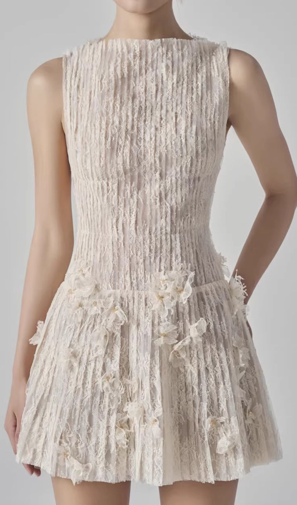 Darda Beige Flower Lace Mini Dress Flowering Girl