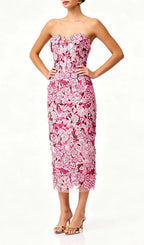 Larissa Pink Strapless Flower Embroidery Midi Dress Flowering Girl