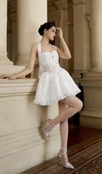 Dia White Halter Embroidery Mini Dress Flowering Girl