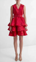 Jessica Red V-Neck Tiered Ruffle Mini Dress Flowering Girl
