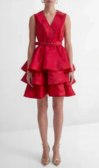 Jessica Red V-Neck Tiered Ruffle Mini Dress Flowering Girl