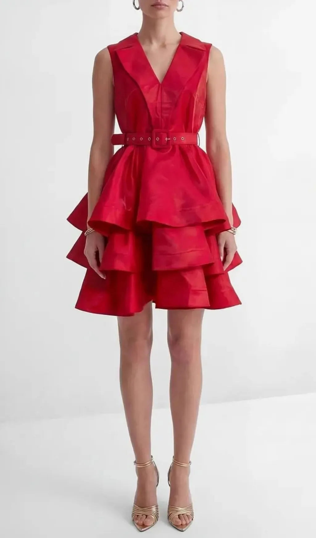 Jessica Red V-Neck Tiered Ruffle Mini Dress Flowering Girl