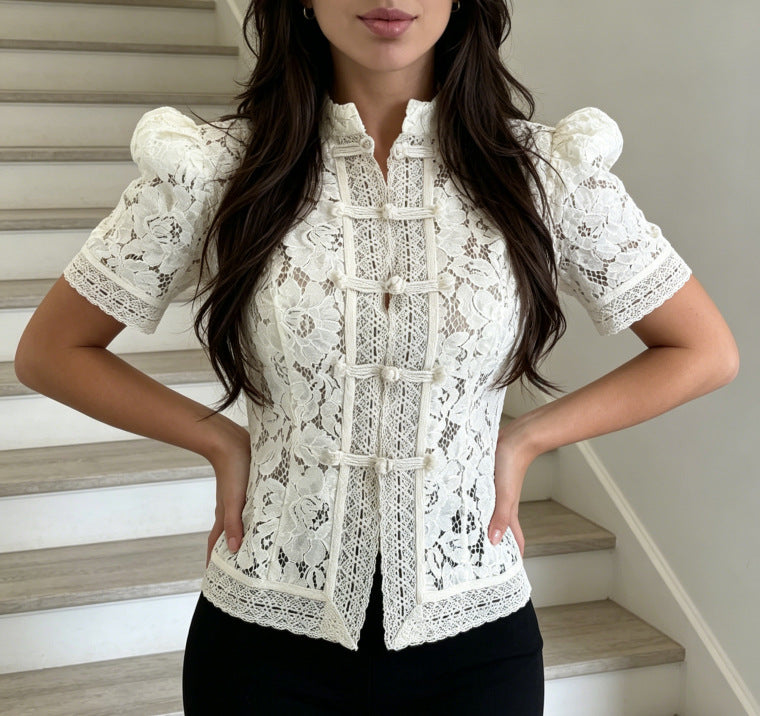 Lace Buckle Shirt Top Flowering Girl