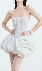 Irene White Strapless Corset Flower Mini Dress Flowering Girl