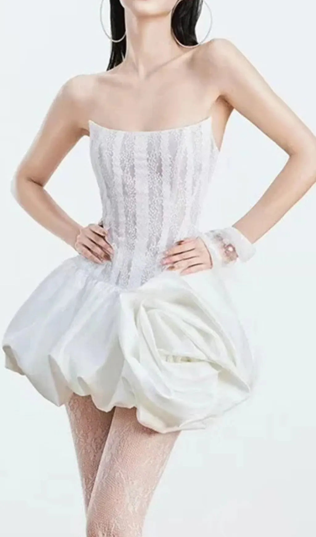 Irene White Strapless Corset Flower Mini Dress Flowering Girl