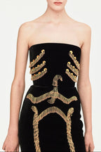 Yuri Skeleton Tassel Embellished Bustier Mini Dress In Black Flowering Girl