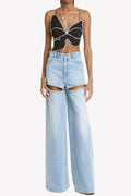 Maeia Rhinestone Cutout Jeans - Blue Flowering Girl