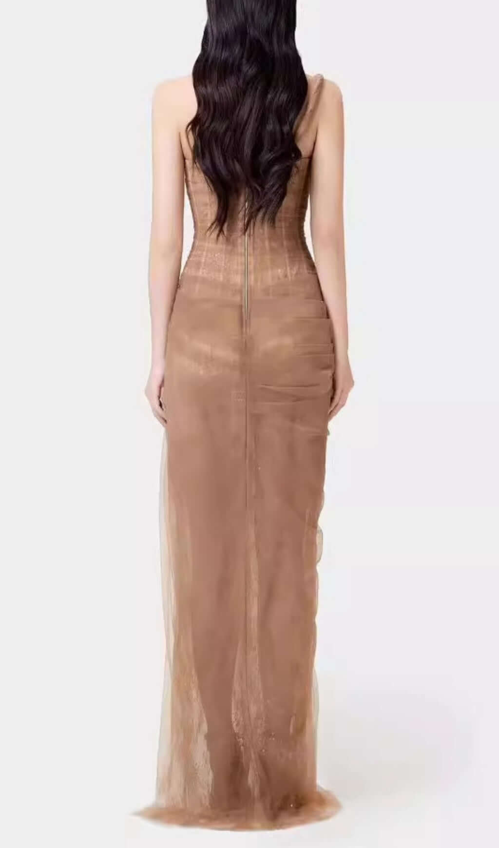 Anandi Brown Mesh Corset Maxi Dress Flowering Girl