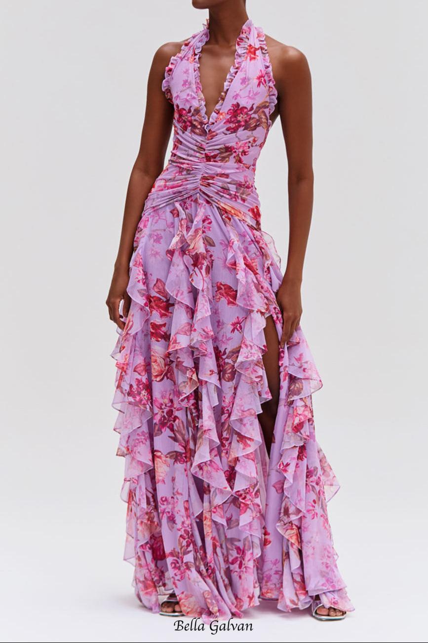 Floral Haze Stretch Tulle Maxi Dress Flowering Girl