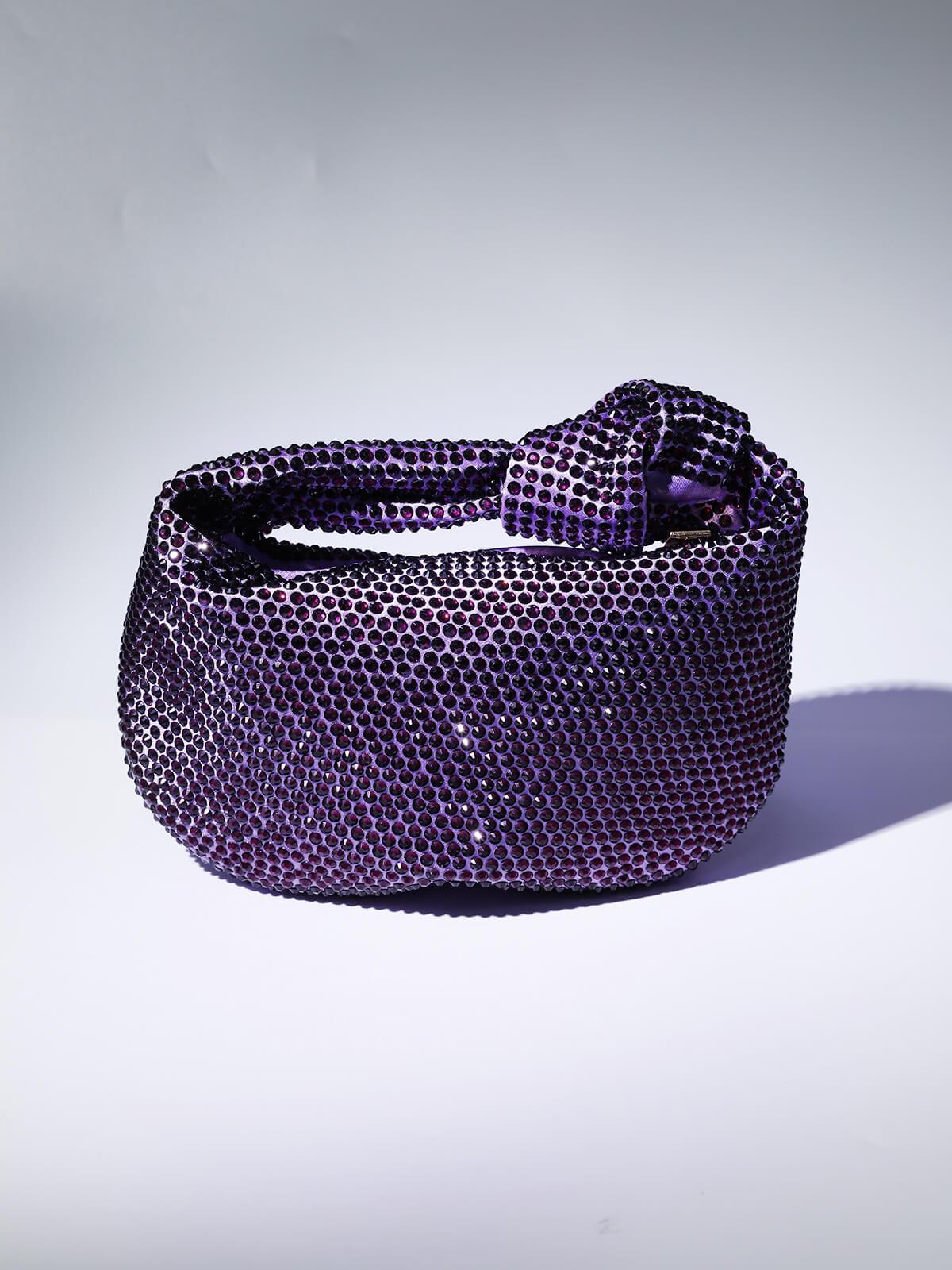 Embellished Tote Bag In Purple Flowering Girl