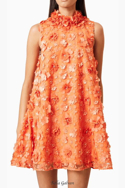 3d floral bluebell Trapeze Dress in Orange Flowering Girl