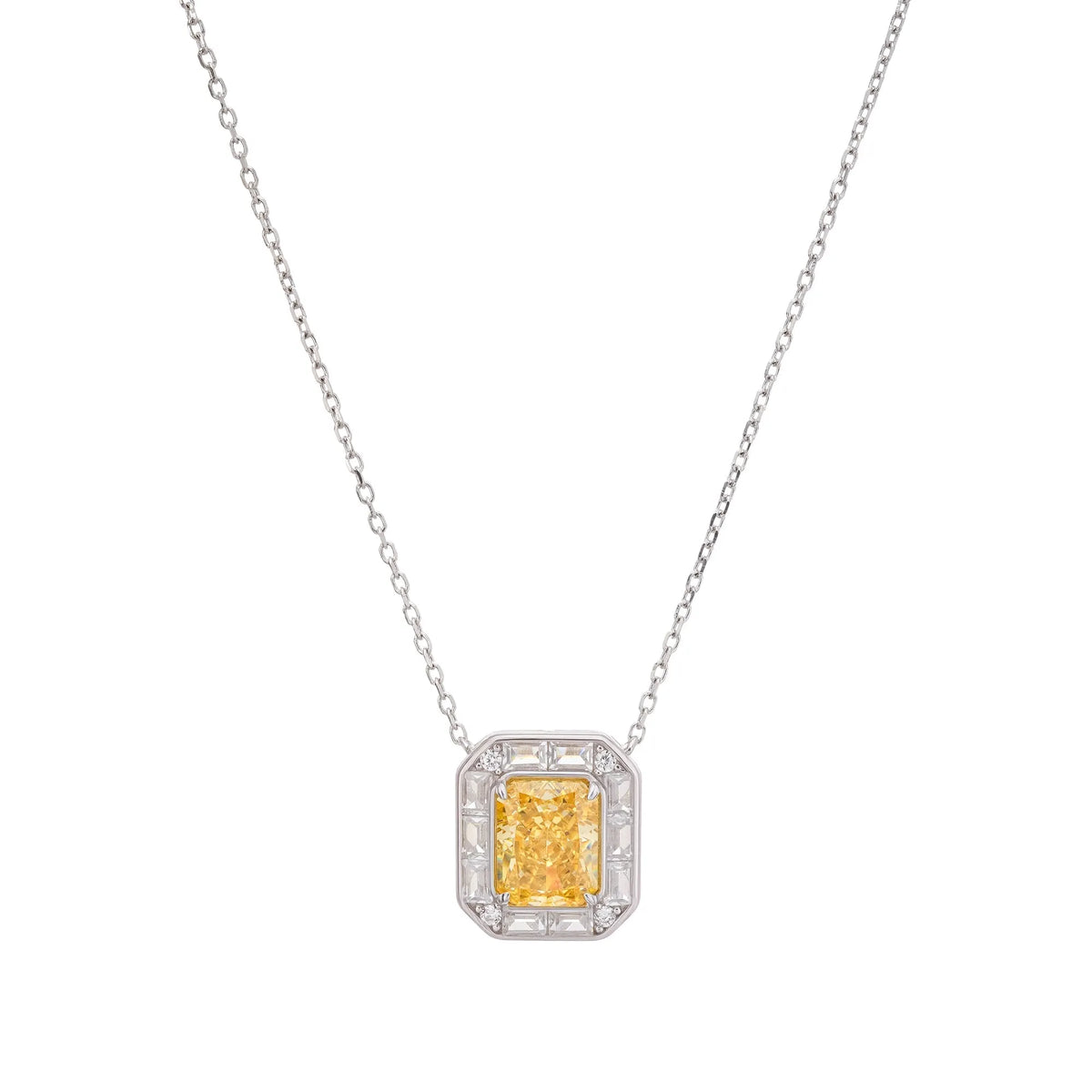 Eini Yellow Square Gemstone Pendant Sterling Silver Necklace Flowering Girl
