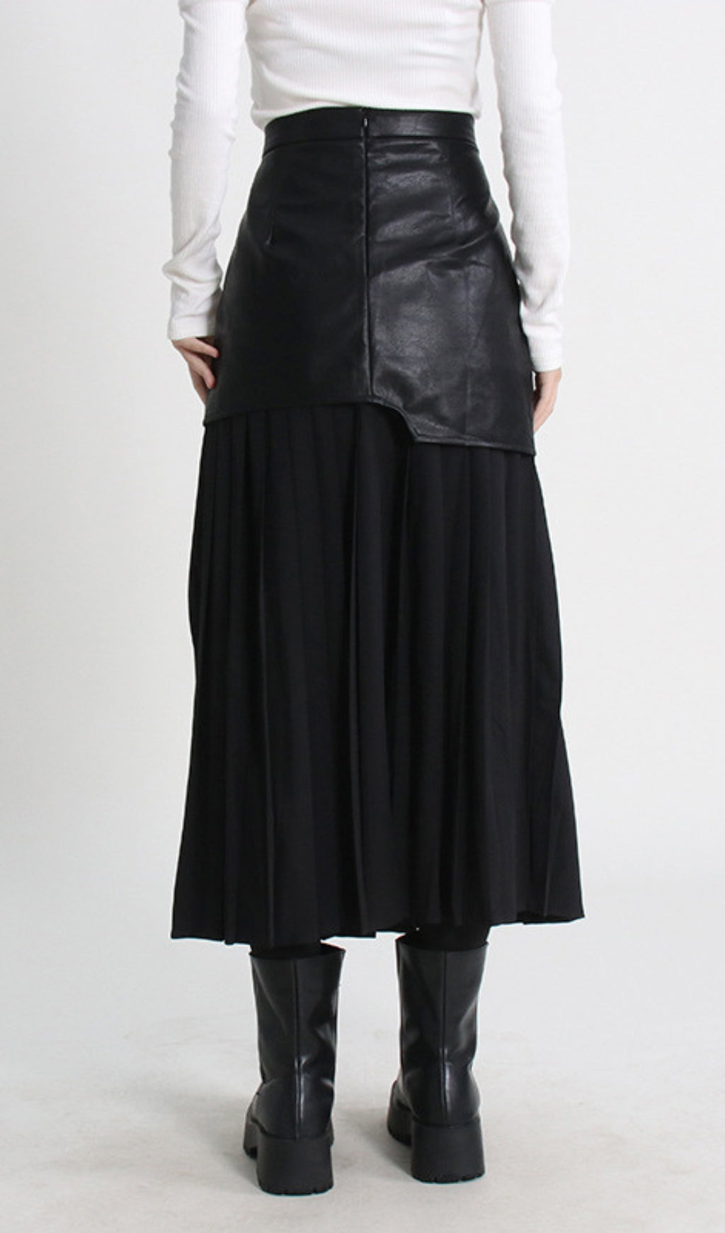 Evgeniy Black Leather Pleated Midi Skirt Flowering Girl
