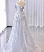 Silver-Blue Glitter Tulle A-Line Evening Gown Flowering Girl