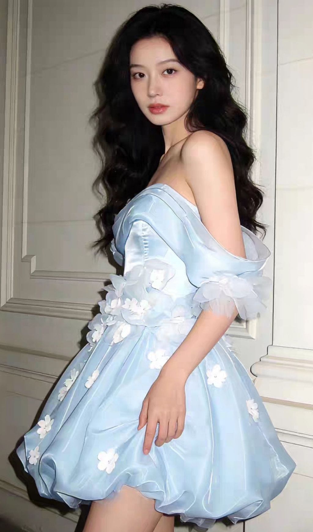 Krissa Blue Off-Shoulder Flower Mini Dress Flowering Girl