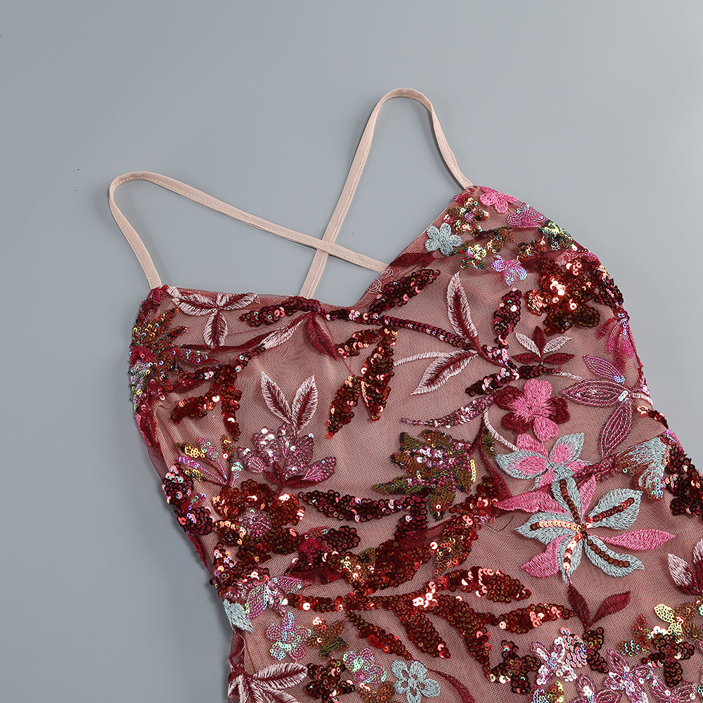 Fatin Flower Sequin Embroidery Mini Dress Flowering Girl