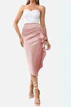 Two-Tone Ruffle Trim Corset Midi Dress Flowering Girl