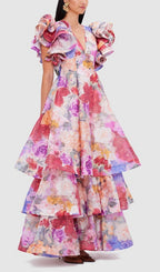 Élodie Floral-Print Ruffled Gown Flowering Girl