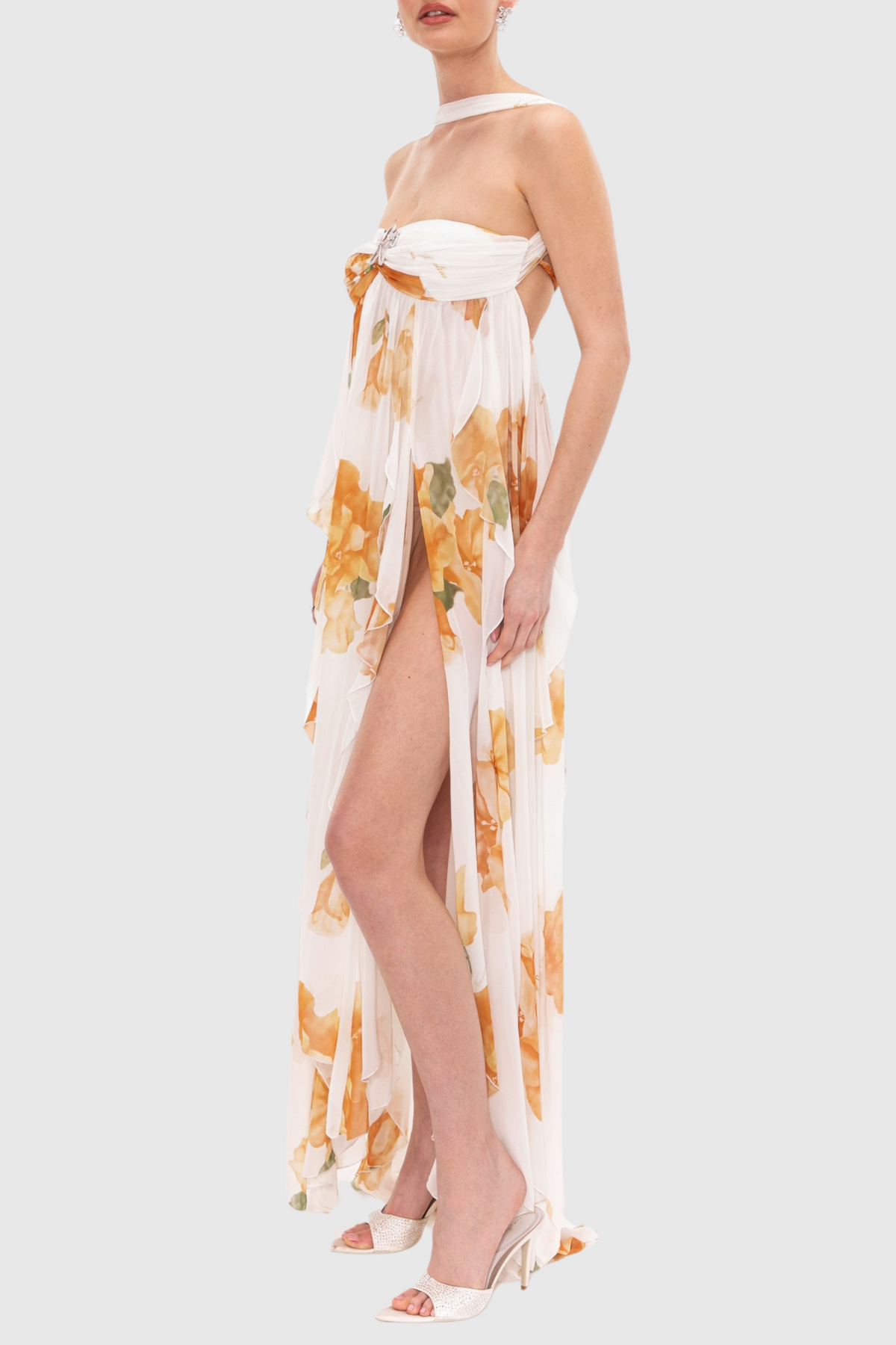 Takala Floral Halter Backless Split Maxi Dress Flowering Girl
