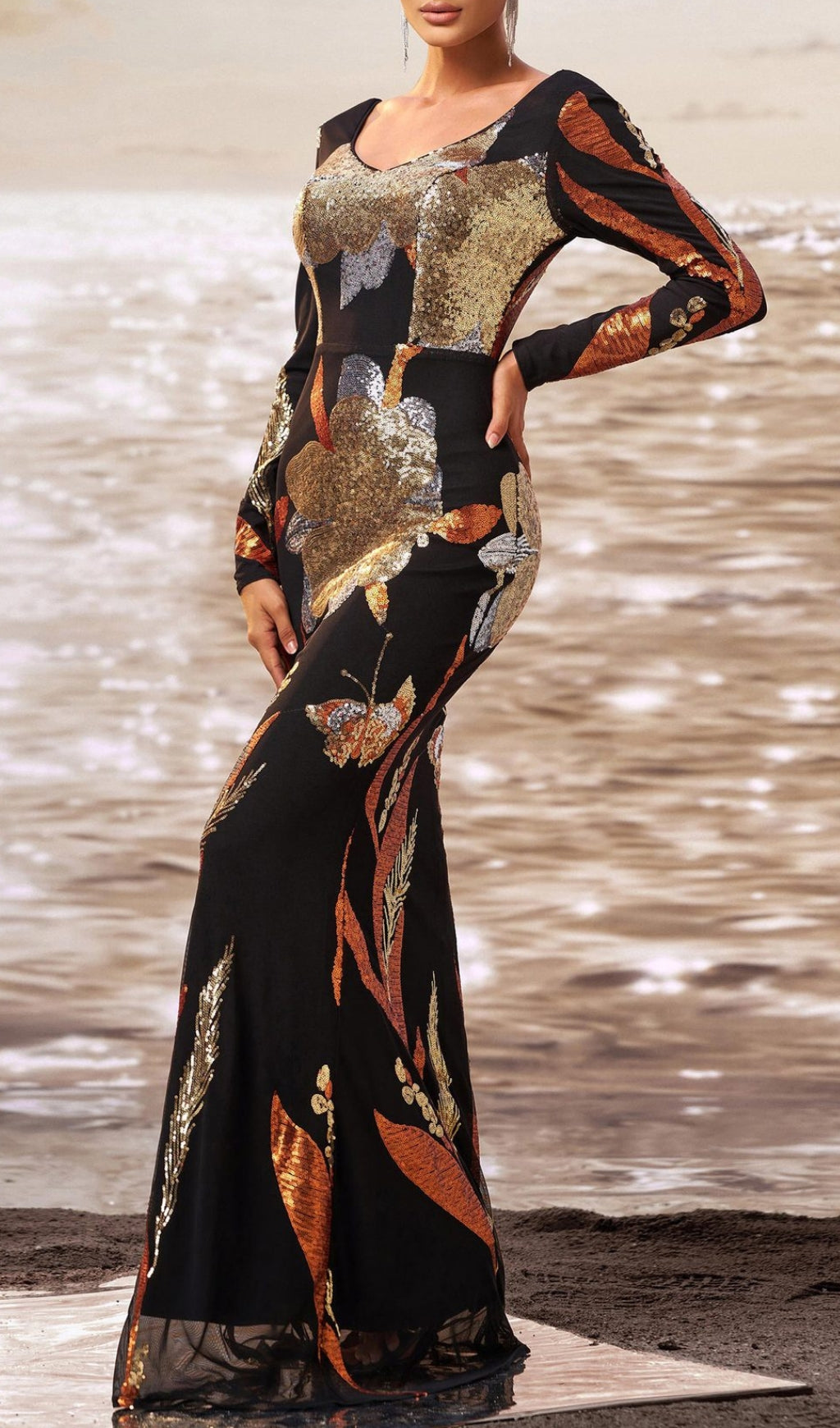 Debby Long Sleeve Sequin Maxi Dress Flowering Girl