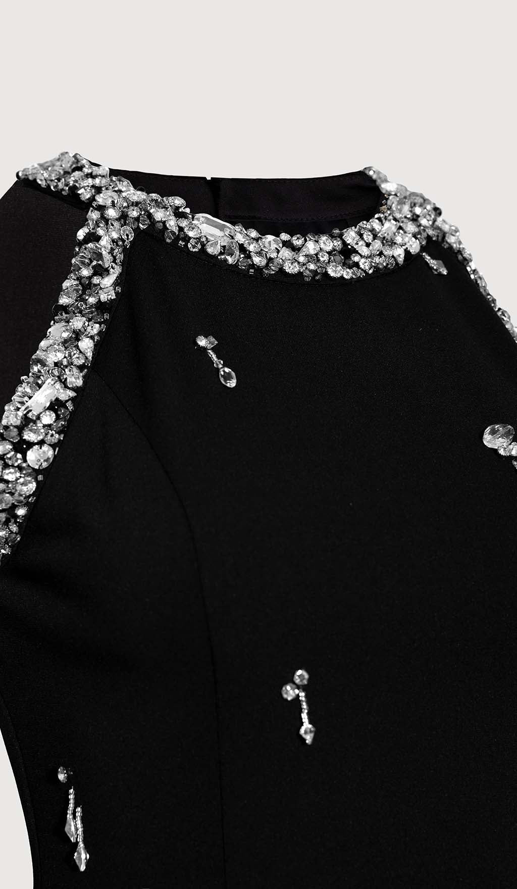 Rhinestone Embellished Sundress In Black Flowering Girl